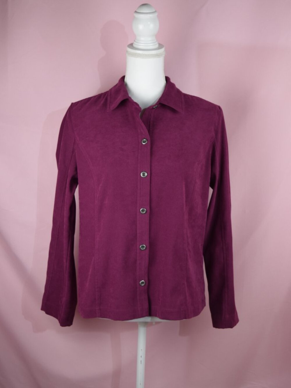 Christopher & Banks Purple Suede-Textured Button-Up Shirt | Size M